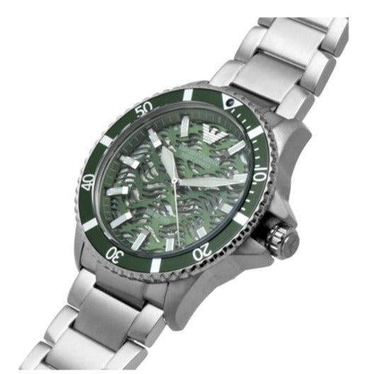 Emporio Armani Diver Automatic Green Dial Silver Steel Strap Watch For Men - AR60061 - Image 3
